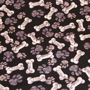 Bones and Paw Prints on Black Hi Fashion Cotton fabric 2 yards